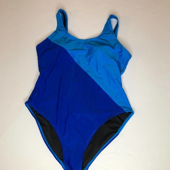 Enjoy The Sunshine Swimsuit Blue Colorblock One Piece, New, L - Picture 1 of 2